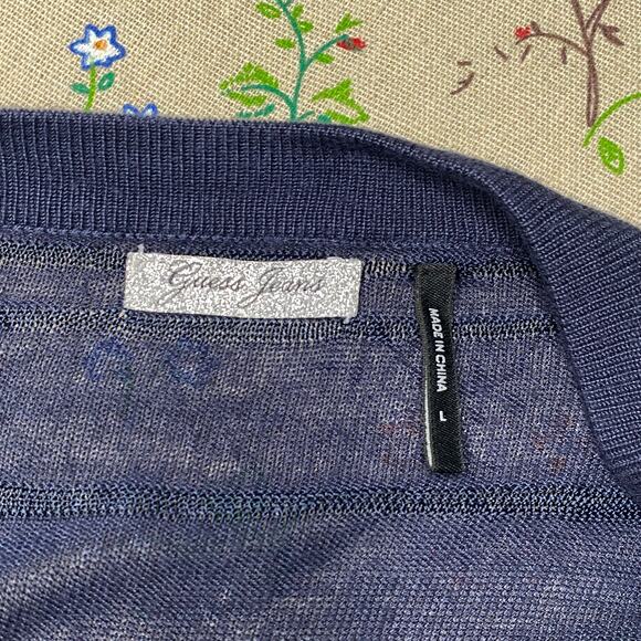 Y2K Guess Knit Cardigan Top Flare Sleeve Button Front Loose V Neck Navy Large - Picture 5 of 5